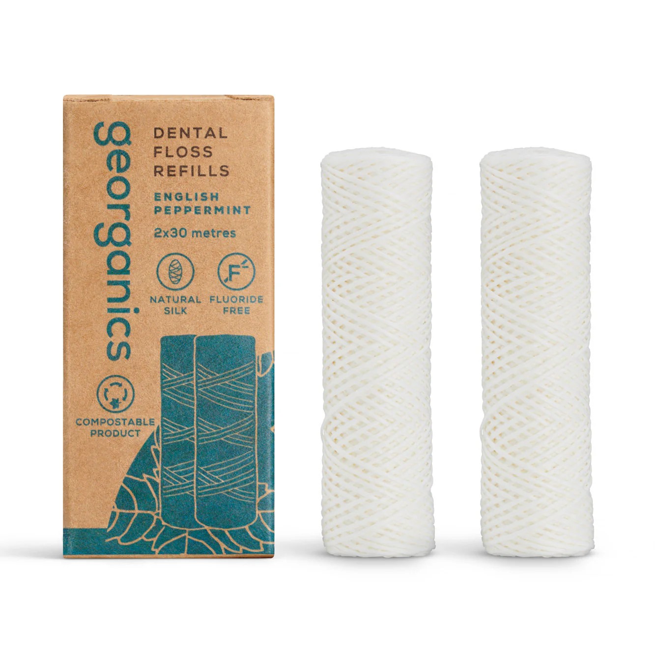 GEORGANICS Dental Floss Peppermint, Silk, Refill 2x30mr