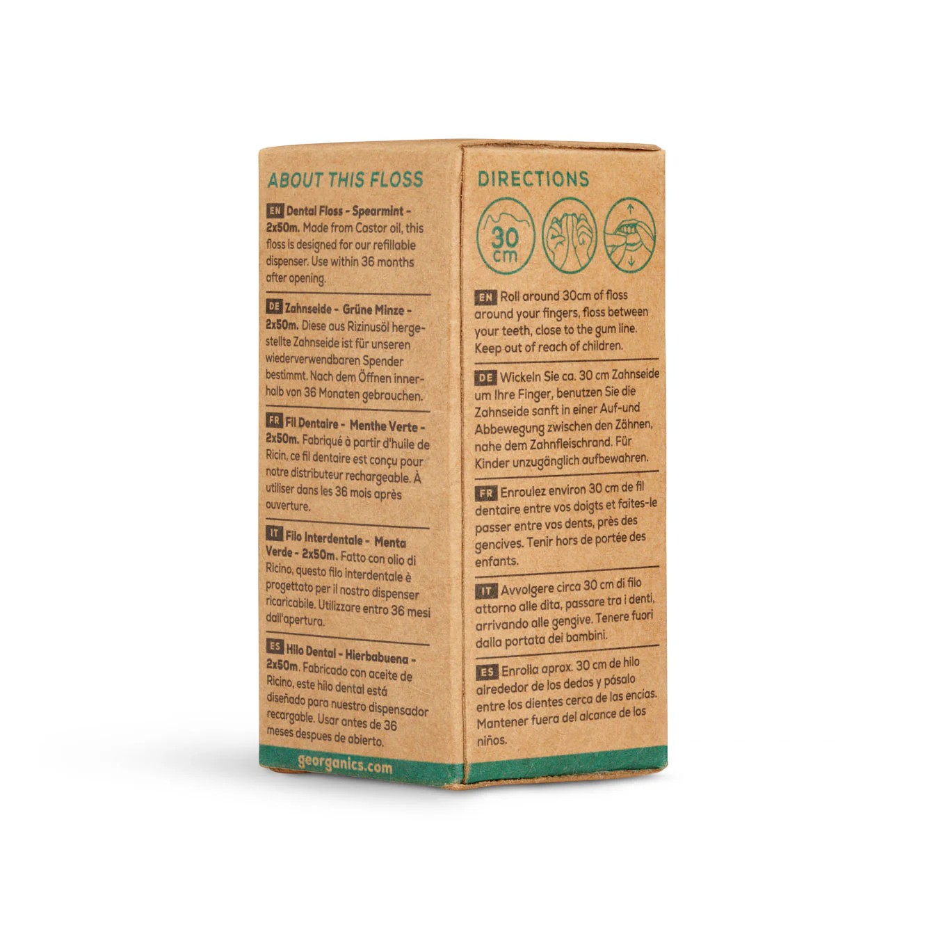 GEORGANICS Dental Floss Spearmint Refill, Bionylon, 2x50mt