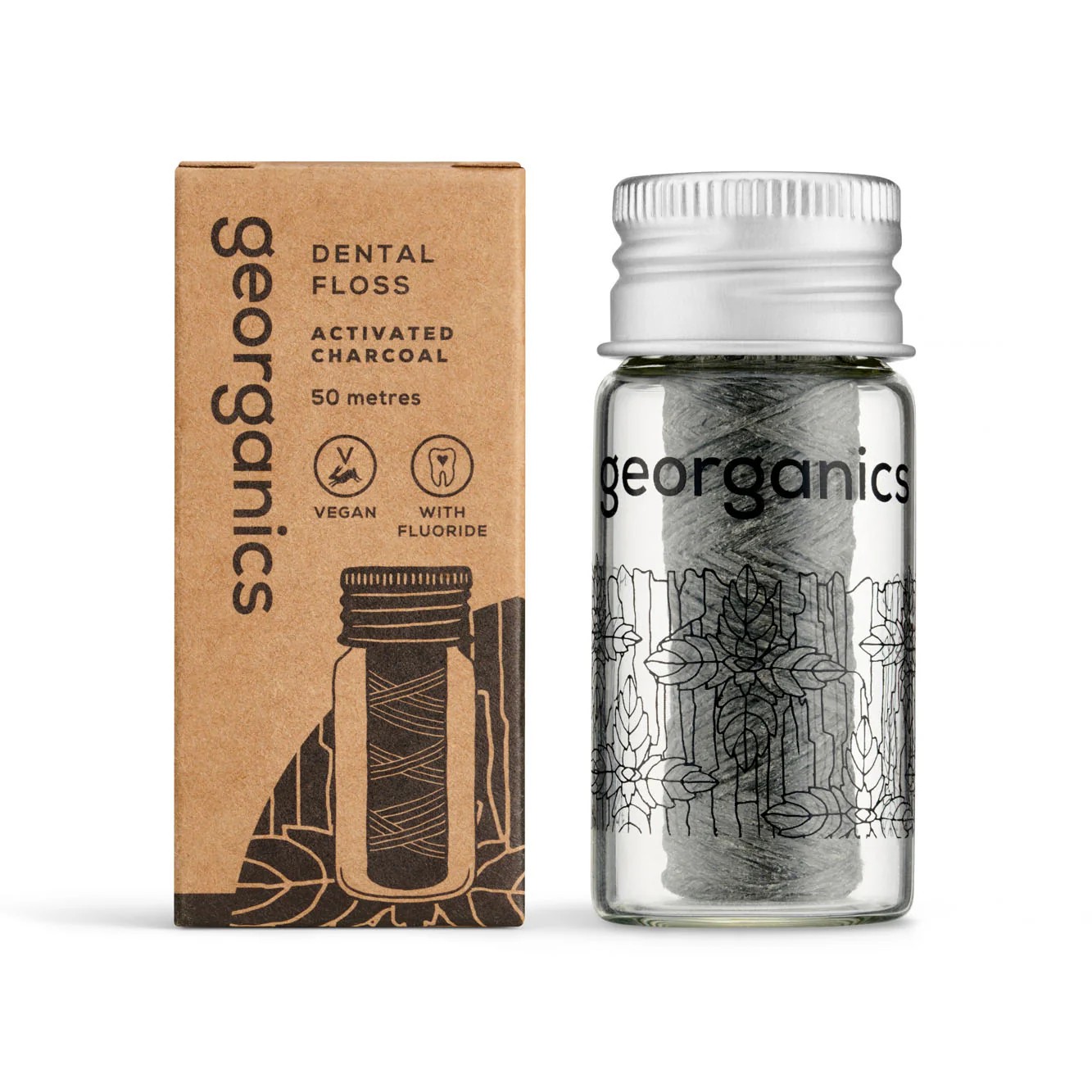 GEORGANICS Zahnseide Aktivkohle mit FLUOR, 50mt