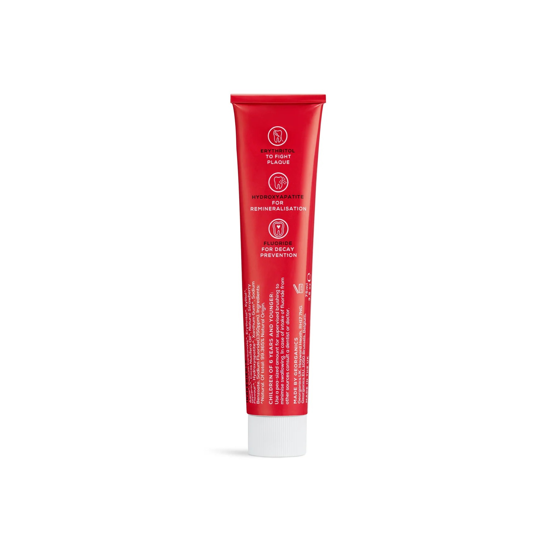 GEORGANICS Toothpaste with Fluoride and Hydroxyapatite GeoKids, Strawberry 75ml