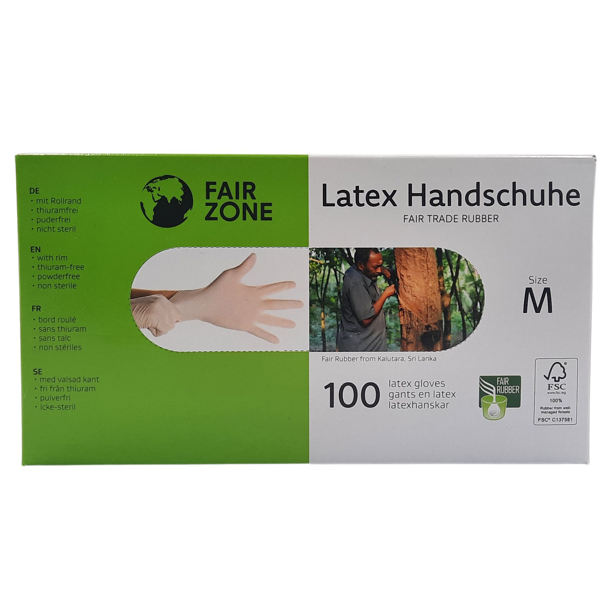 FAIR ZONE Disposable Latex Gloves Medium 100pc - FSC 100% NC- COC - 029595