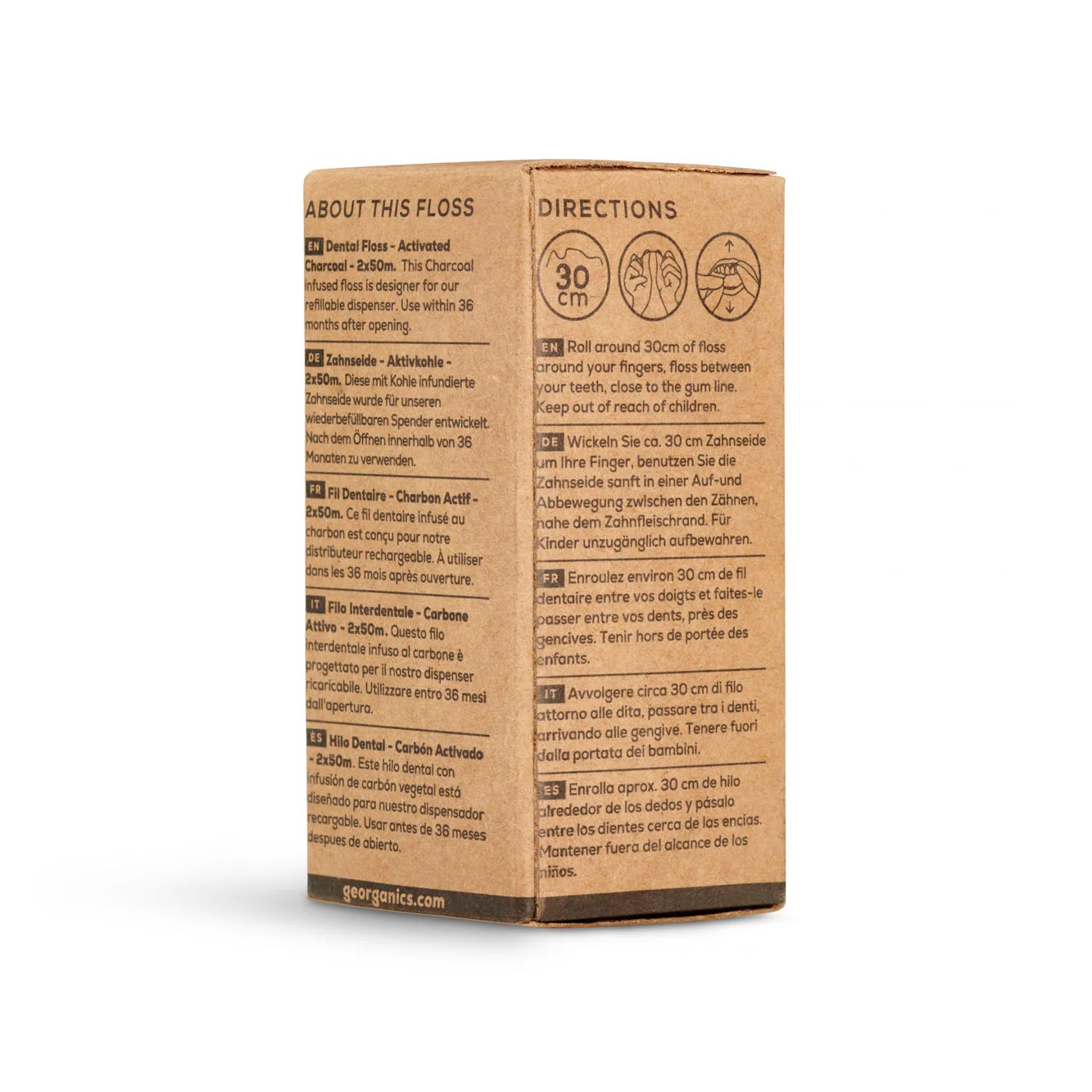 GEORGANICS Dental Floss Activated Carbon with FLUOR Refill, 2x50mt