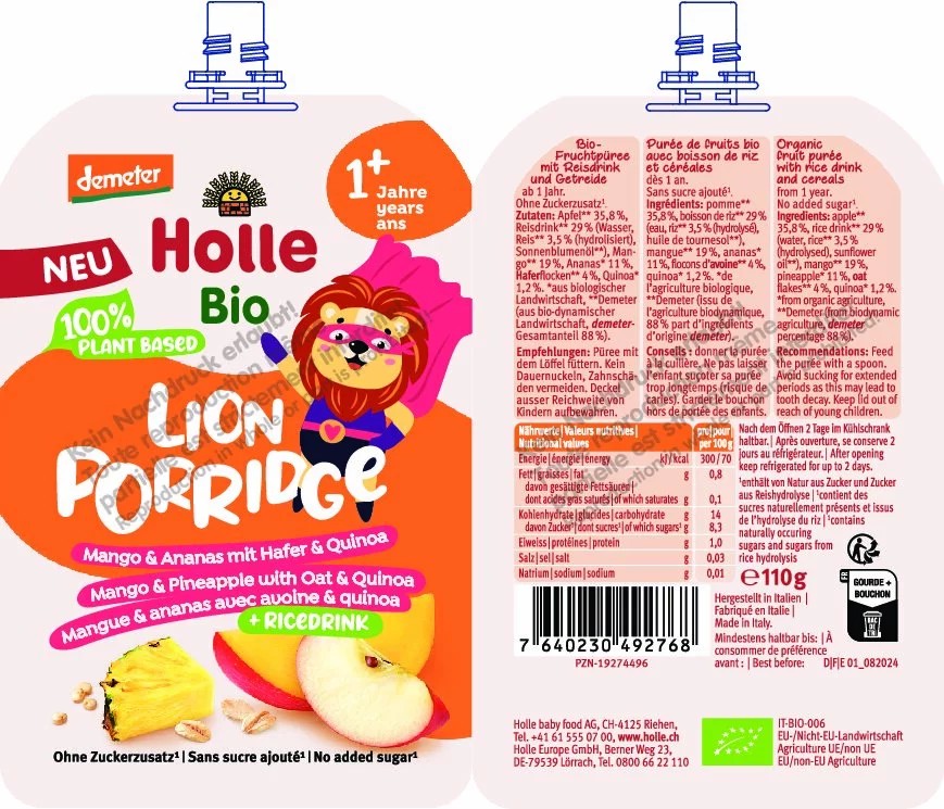 Lion Porridge Mango Ananas Hafer Quinoa 110g