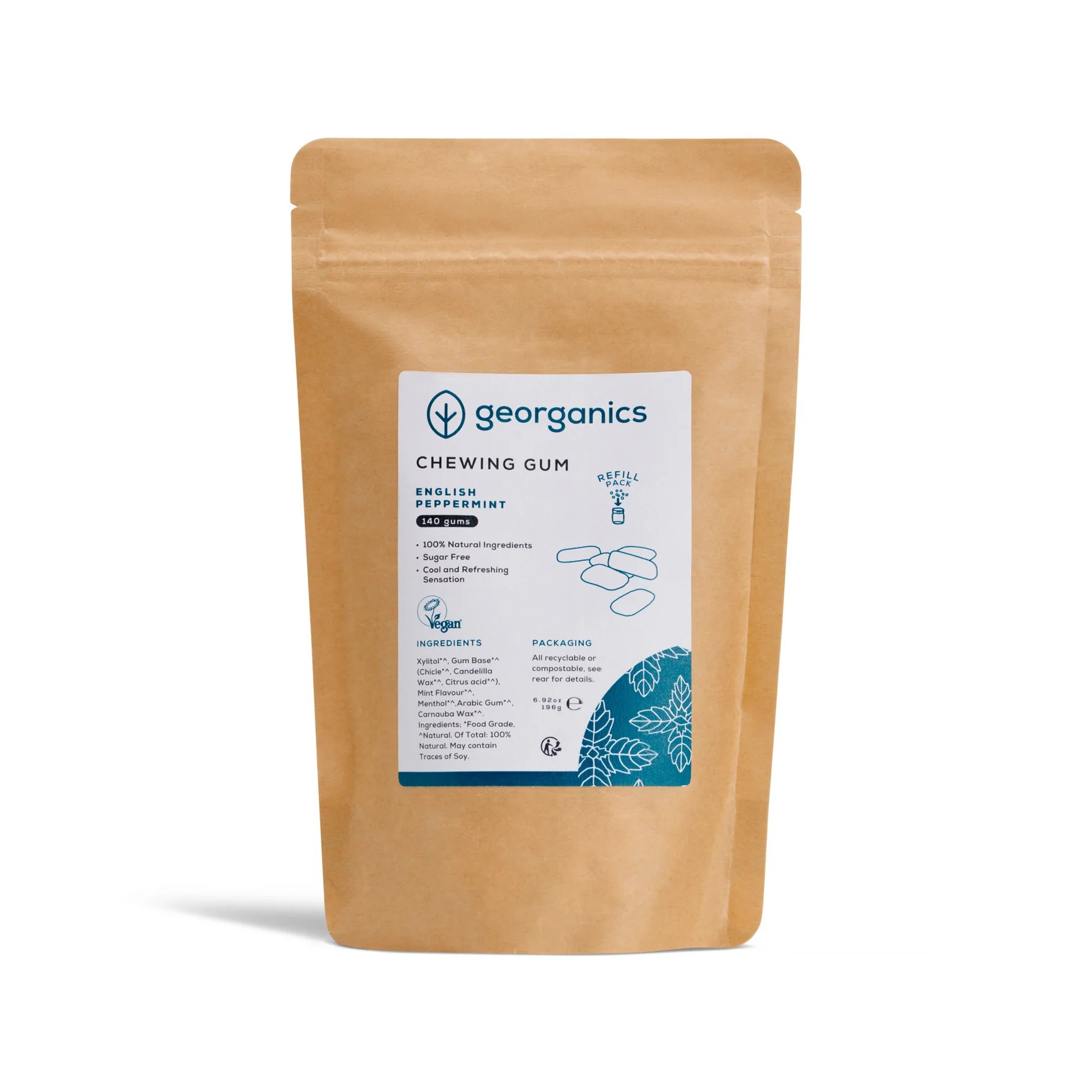 GEORGANICS Chewing Gum Peppermint, Refill 140gums
