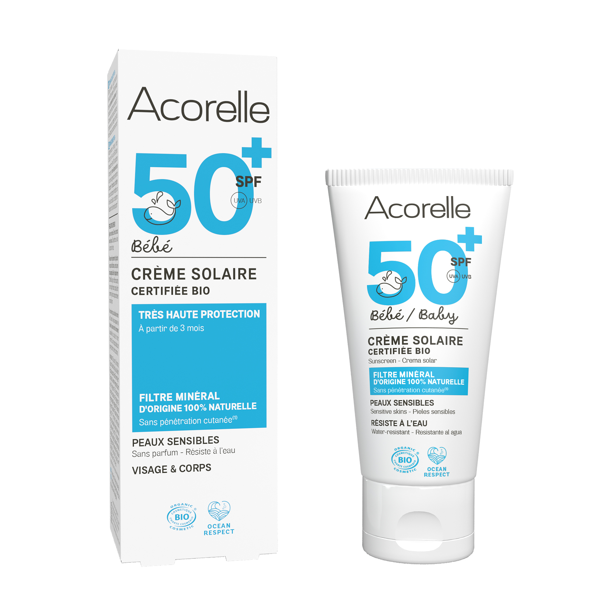 ACORELLE Sun Sonnencreme Baby ohne Duft, hypoallergen LSF50+, 50ml