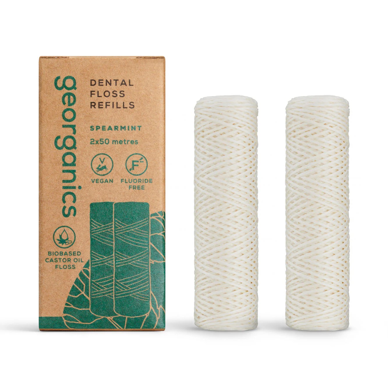 GEORGANICS Dental Floss Spearmint Refill, Bionylon, 2x50mt