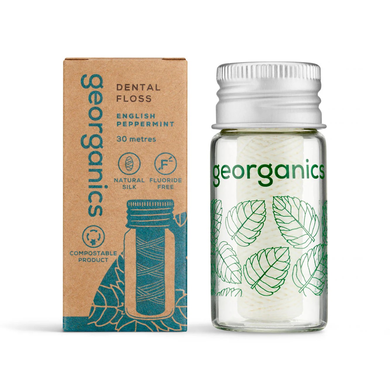 GEORGANICS Dental Floss Peppermint, Silk, 30mt
