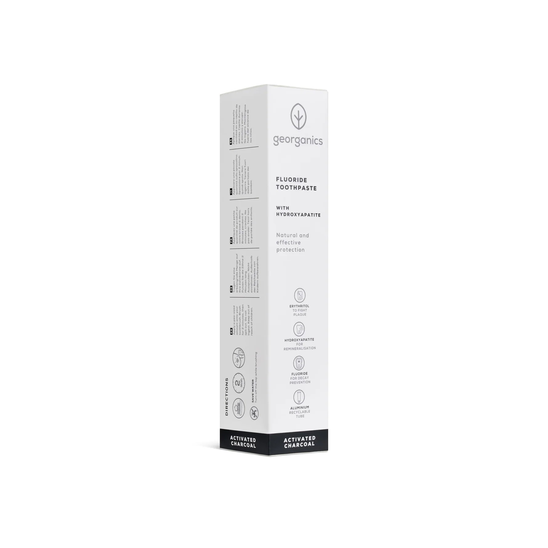 GEORGANICS Toothpaste with Fluoride and Hydroxyapatite, Activated Charcoal 75ml