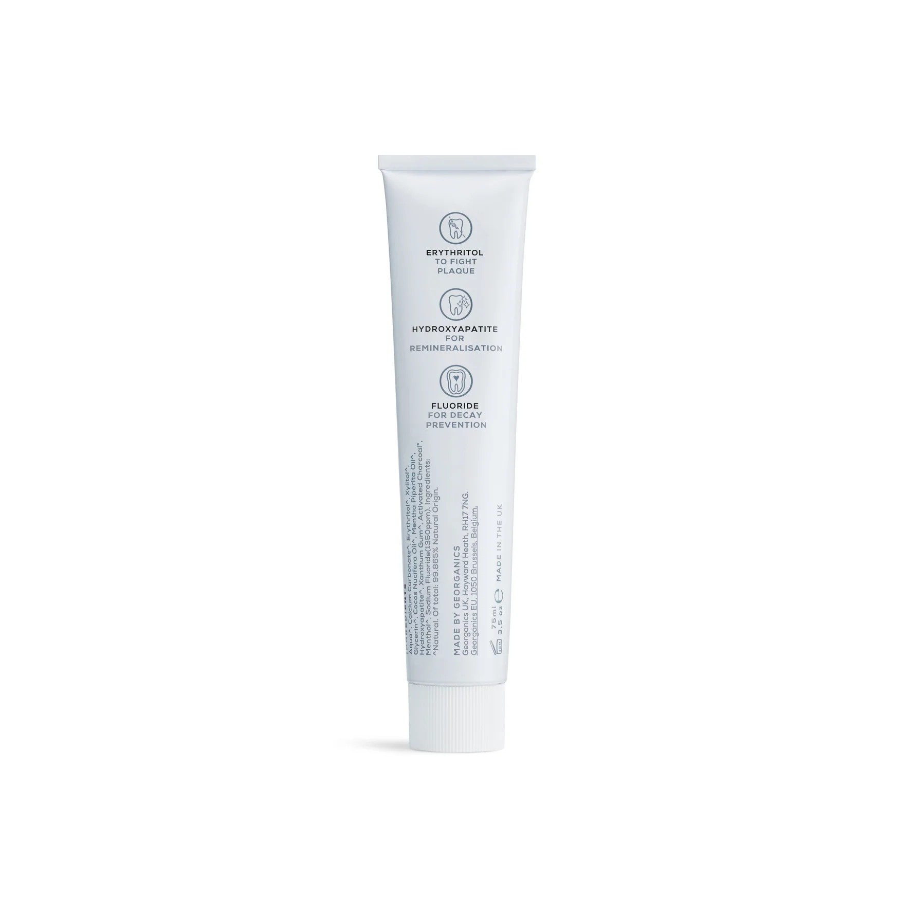 GEORGANICS Toothpaste with Fluoride and Hydroxyapatite, Activated Charcoal 75ml