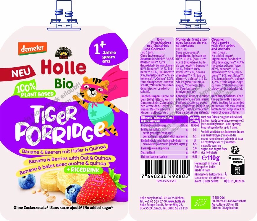 Tiger Porridge Banane Beeren Hafer Quinoa 110g