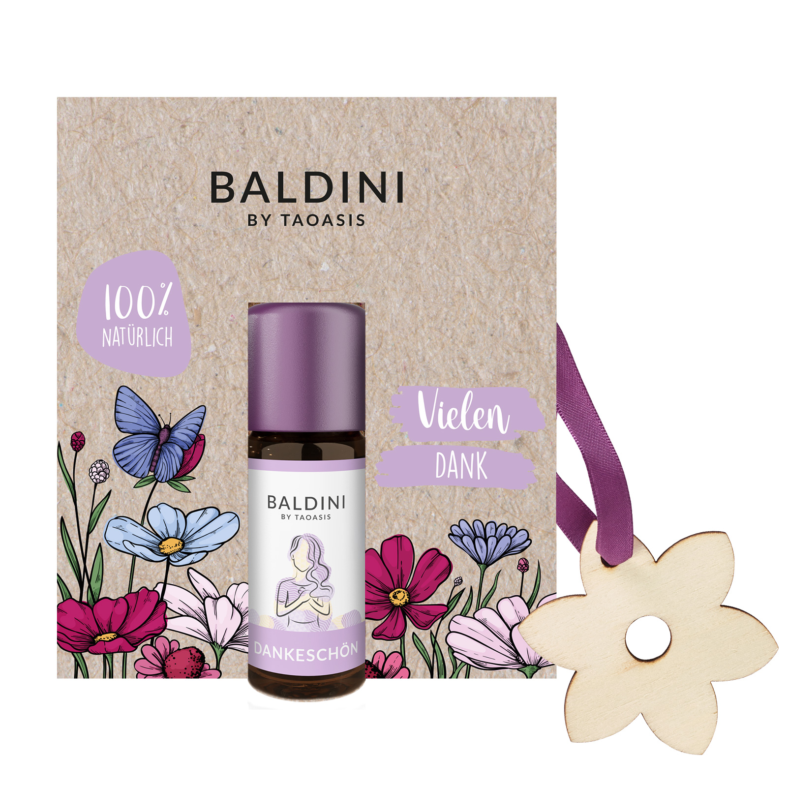 Dankeschön Mini-Duftset mit Holzblume 10 ml**