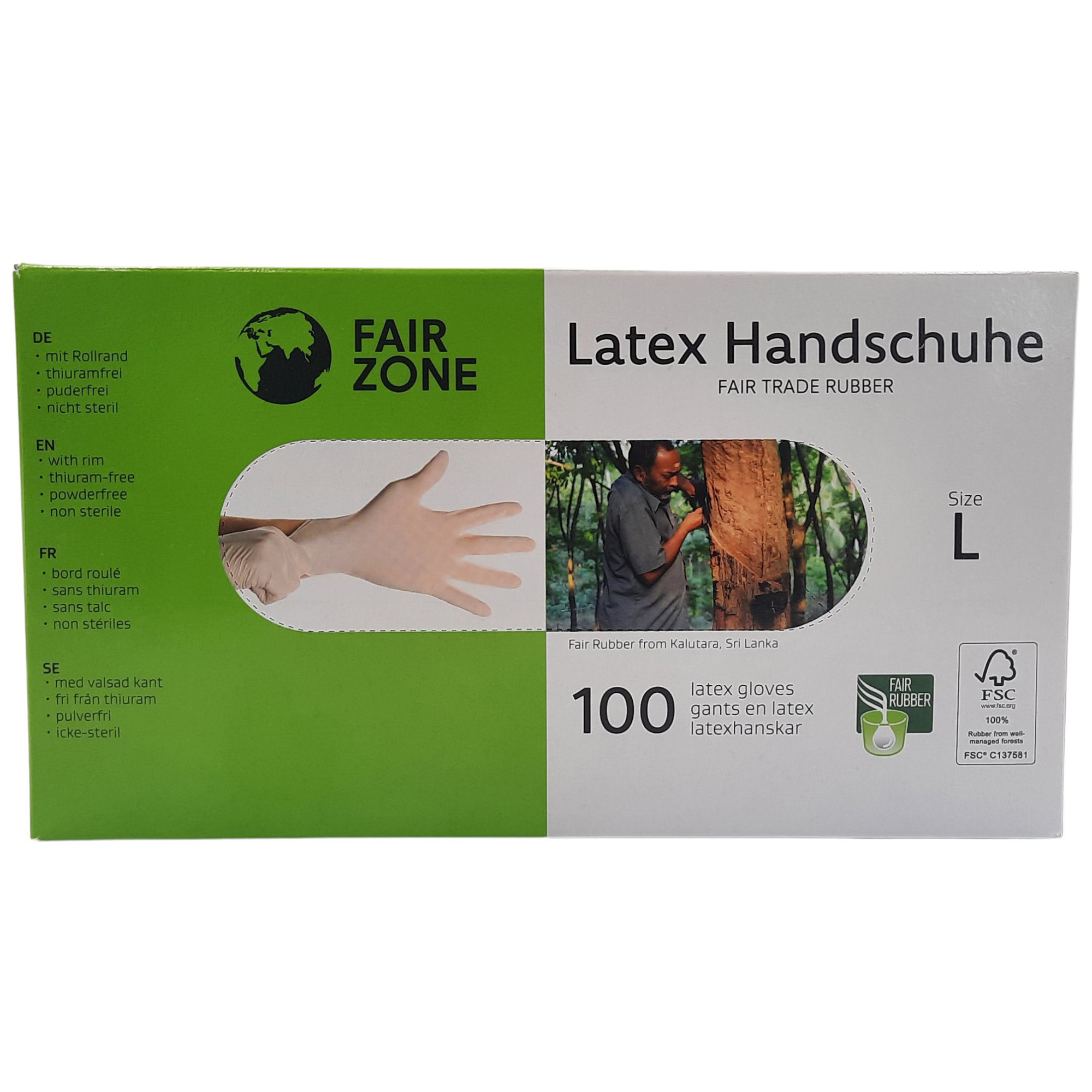 FAIR ZONE Disposable Latex Gloves Large 100pc - FSC 100% NC- COC - 029595