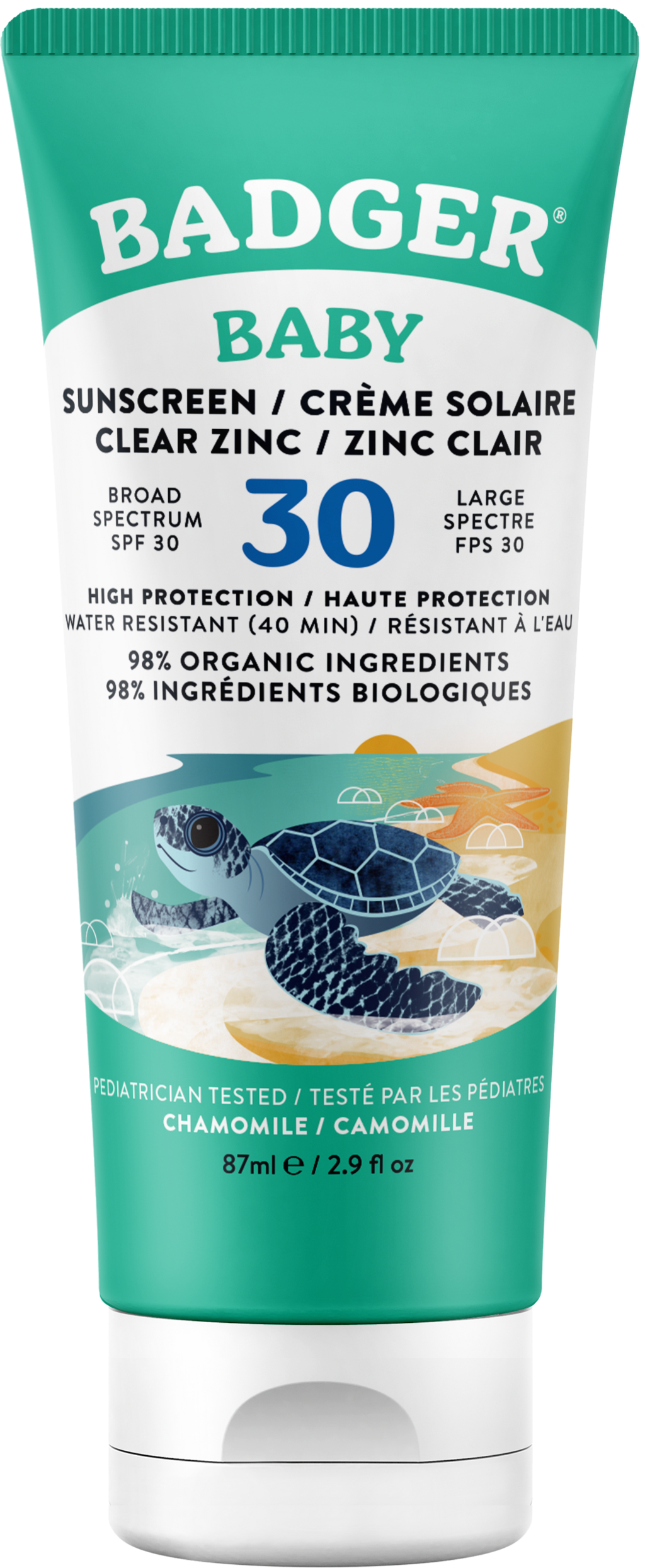 BADGER Baby Sunscreen SPF 30. Unscented 87ml
