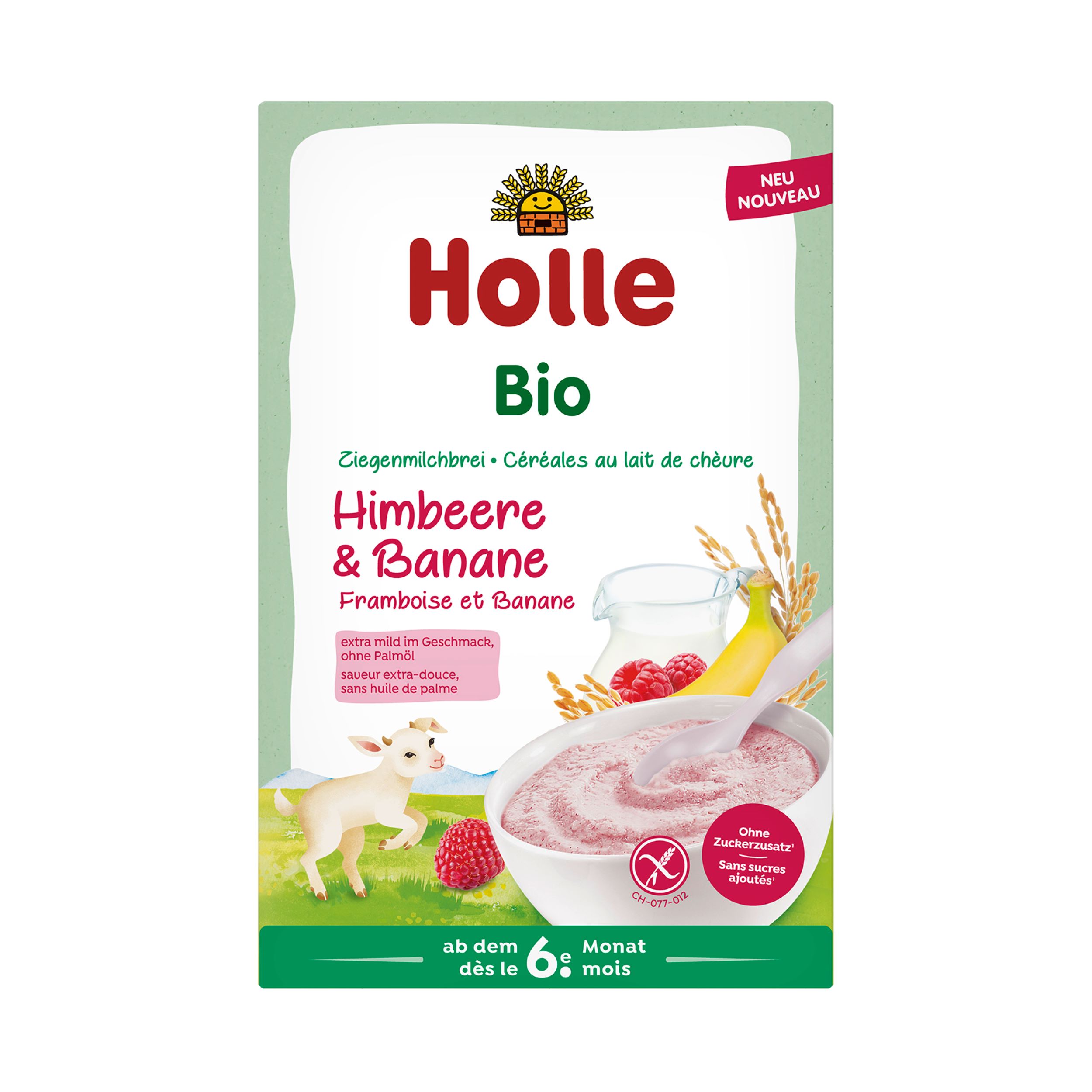 Organic goat's milk porridge with raspberry and banana, gluten-free, 200 g