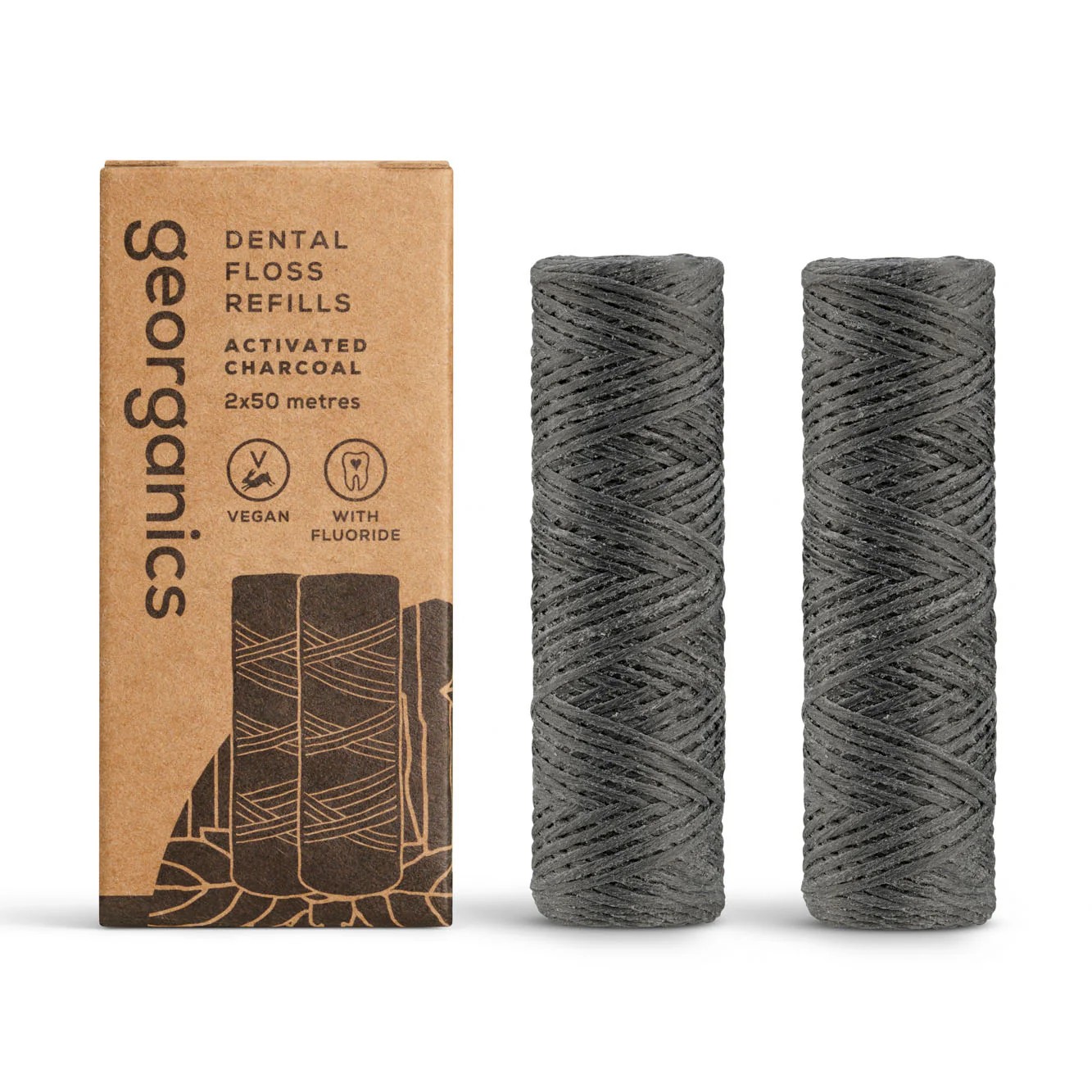 GEORGANICS Dental Floss Activated Carbon with FLUOR Refill, 2x50mt
